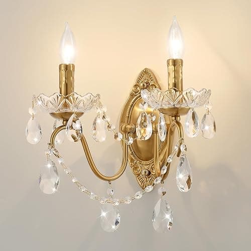 Ondersley Crystal Wall Sconce Set of 2, Crystal Wall sconces, Vintage Wall sconces, Gold Brass Finish with Glass Drops, for Bedroom Living Room Bathroom Vanity Mirror Light Fixtures thumbnail 2