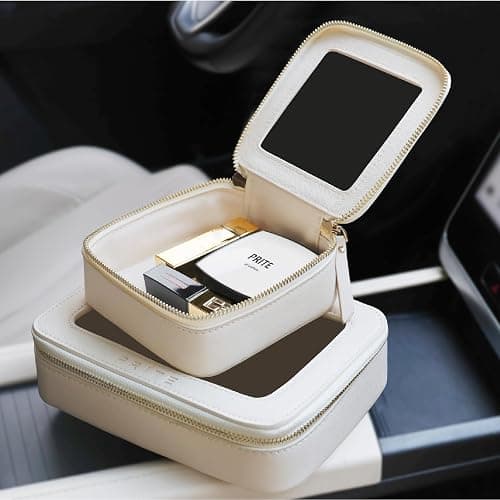 Prite Clear Makeup Bag Cosmetic Organizer Case Waterproof Travel Toiletry Bag Skincare Pouch with Golden Zipper(Beige) thumbnail 2