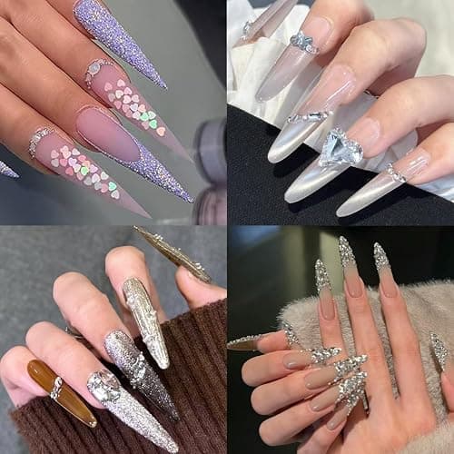 Extra Long Stiletto Nail Tips, 504PCS XXXL Fake Acrylic Nails, Clear Full Cover No C Curve Stiletto Nails Tips for Acrylic Nails Professional, Flattened Press On Nails 12 Sizes thumbnail 6