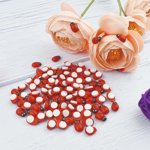 100 Pieces Wooden Ladybugs for Crafts DIY Self-Adhesive Mini Ladybugs Tiny Ladybug Decoration for Craft Scrapbooking Micro Landscape Party Home Garden Decor Flatback Wood Ladybugs Embellishments (Red) thumbnail 5
