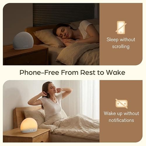 HOUSBAY Sunrise Alarm Clock with White Noise Sound Machine – Wake-Up Light for Bedroom, 5 Gentle Alarm Sounds, 20 Soothing Sleep Sounds, Dimmable Display, Phone-Free Bedside Clock thumbnail 6