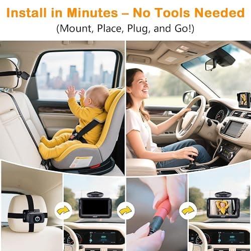 Baby Car Camera HD 1080P for Backseat: USB Plug and Play Easy to Install - Carseat Camera Rear Facing Infant Crystal Night Vision - Wide View Angle Car Baby Monitor for Newborn Toddler thumbnail 5