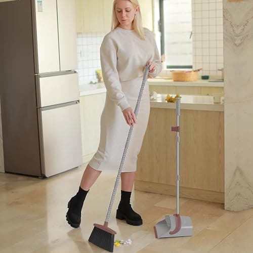 Ivandar Broom with Dustpan Combo Set, 50.6 inch Long Handle, Upright Standing Broom and Dustpan Set Quiet Cleaning Tool Sweep the Floor Dust pan Removes 4 Times More Pet Hair(Brown and Gray) thumbnail 6