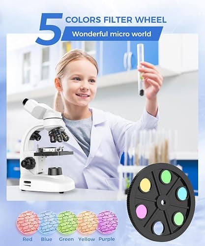 Compound Binocular Microscope for Adults, Professionals & Kids, 40X-2000X Magnification with LED Illumination, Mechanical Stage, WF2x & WF25x Eyepieces，Compatible for Lab, School, Home Education thumbnail 5