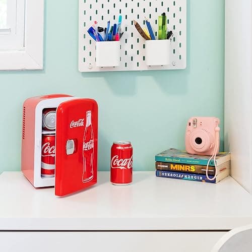 Coca Cola Mini Fridge for Bedroom Skincare Cosmatic Office 4L Small Refrigerator 6 Can Mini Refrigerator Dorm Fridge Portable Cooler 12V DC 110V AC Personal Travel Refrigerator Snacks Drinks Red thumbnail 7