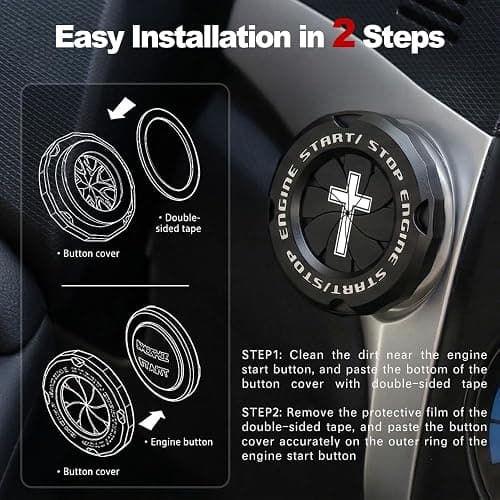 Tybasthe Rotary Push Start Button Cover, Cross Car Accessories Engine Start Stop Button Cover, Car Stickers Interior Decor, Motorcycle Ignition Key Switch Cover, Black thumbnail 5