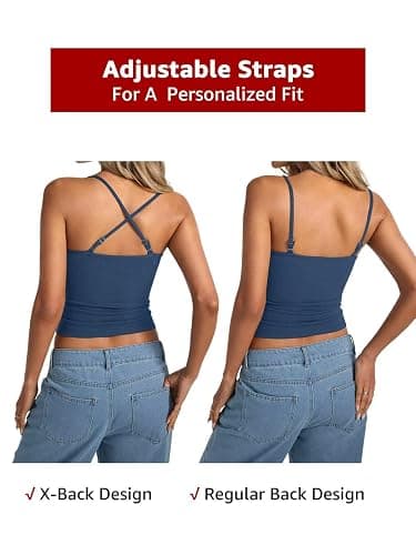 EasyGala Womens Lace Camisole Tops Square Neck Ribbed Tank Tops Adjustable Spaghetti Straps Sleeveless Summer Shirt 2025 thumbnail 3