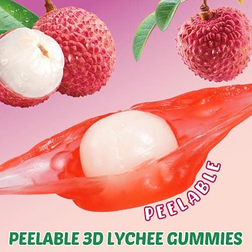 AMOS Peelerz Lychee Gummy Candy, Peelable Fruit-Shaped Candy | 6oz Resealable Pouch | Made with Real Fruit Juice, Fun & Chewy Snack for Holidays thumbnail 3