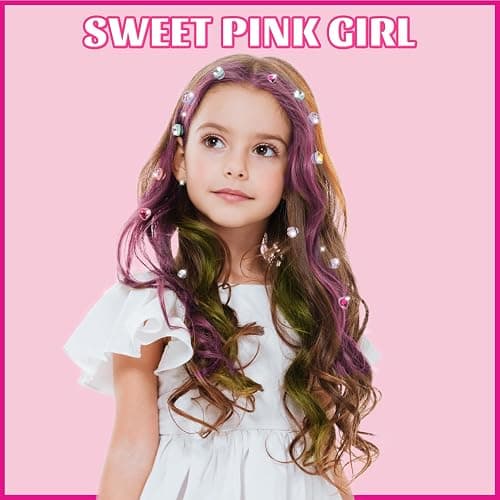 Temporary Hair Chalk with Hair Gem Stamper Kit, Hair Styling Tool with REUSABLE Shining Diamonds, Washable Hair Chalk Hair Color Dye for Girls, Toys Gifts for Girls 3 4 5 6 7-12 thumbnail 2