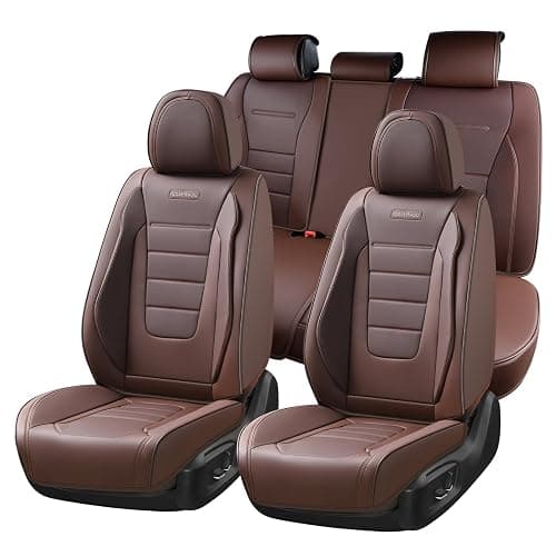 Coverado Car Seat Covers Full Set, Nappa Leather Seat Covers for Cars, Car Seat Protector Car Seat Cushion, Front and Back Seat Protectors Cushions Universal Fit for Most Cars Vehicles(Brown) - Image 1