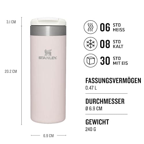 Stanley Aerolight Transit Thermobecher 0.47L - Hält 6 Stunden Heiß - Spülmaschinenfest - Kaffeebecher To Go Auslaufsicher - Kompatibel Mit Gängigen Pkw-Getränkehalterungen - Thermosflasche - Rose - 0.47L - Rose Quartz thumbnail 3