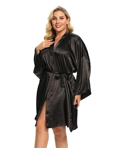 Women's Plus Size Silky & Satin Robes - Bridesmaid & Soft Sleepwear (1X-5X) thumbnail 2