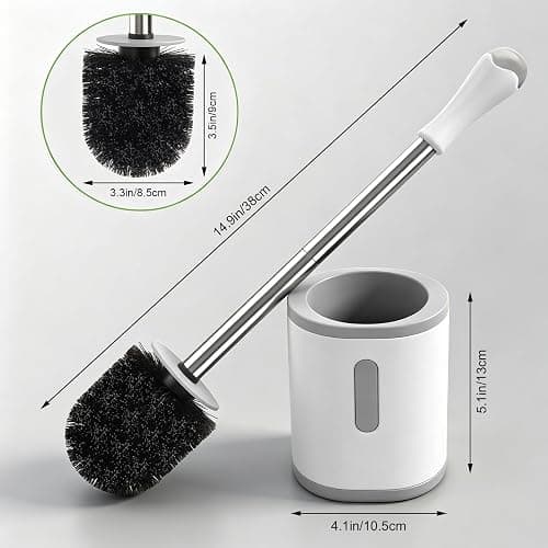 AONEZ Compact Toilet Brush & Holder, Stainless Steel Handle, Space Saving for Storage, Deep Cleaning, Drip-Proof, Easy to Assemble, Nylon Bristles, White & Grey | Stainless Steel Handle; Easy to Hide; Space Saving for Storage; Drip-Proof; Easy to Assemble; Deep Cleaning; thumbnail 2