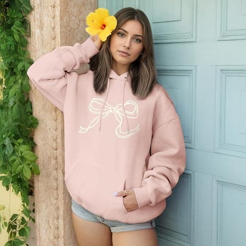 Weripoah Bow Cute Hoodie for Teen Girls Graphic Hoodies Preppy Trendy Sweatshirt Aesthetic Print Casual Pullover Sweatshirts thumbnail 3