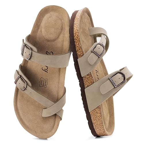 FITORY Women's Slide Sandals with Soft Cork Footbed, Comfort Arch Support Flat Sandals for Summer Size 6-11 thumbnail 5
