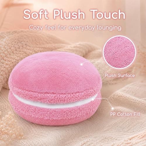 ChezMax Macaron Pillow Plush Back Bolster Cushion Microbead Throw Pillow Case Round Seat Cushion Home Decor Pillow for Sofa Bedroom Office Dormitory Car 14.5" Pink thumbnail 2