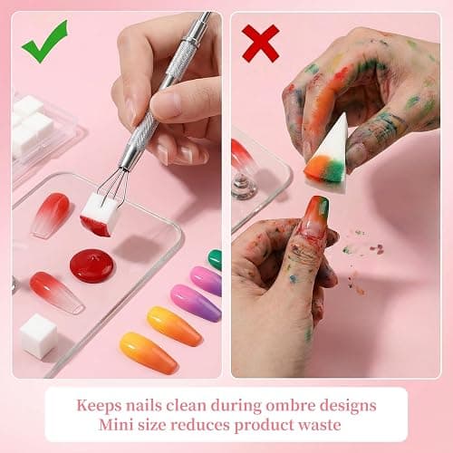 EWVVSS 500-Piece Nail Sponges Mini Disposable Nail Sponges for Ombre & Gradient Nail Art with Picker Tool & Storage Box, Sponge Cubes for Gel Polish Blending, Home and Salon Manicure Supplies thumbnail 8