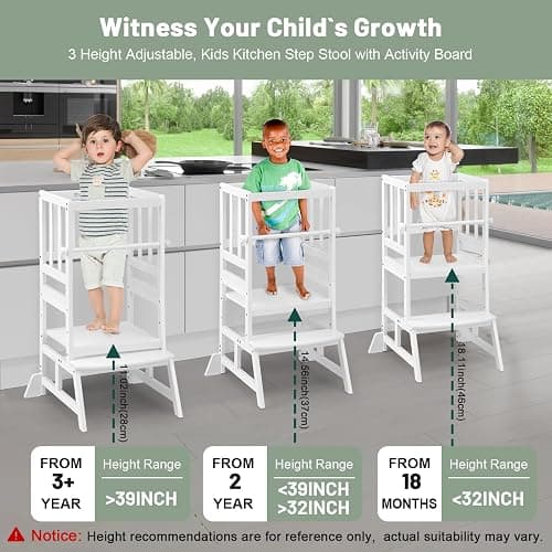 COSYLAND Kids Kitchen Step Stool, Height Adjustable Toddler Standing Tower Nursery Helper with CPC & FSC Certification, Removable Safety Railing Enjoys Exclusive Paten，White thumbnail 3