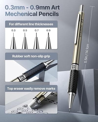 STAGEEK Mechanical Pencil Set with Case 37 Count, Drawing Pencils 0.3, 0.5, 0.7, 0.9MM & 2PCS 2MM Sketching Pencils with 492PCS Lead Refills (6B 4B 2B HB 2H 4H Color) for Artist Drafting Drawing thumbnail 4
