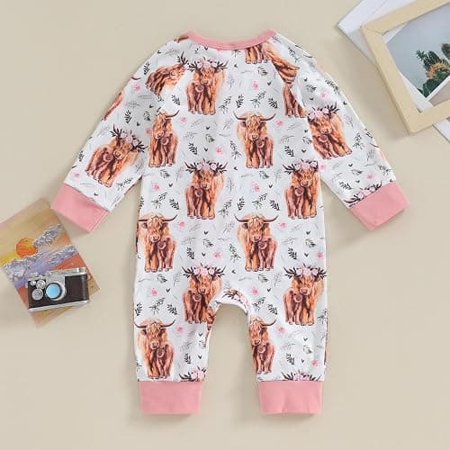 Karwuiio Baby Boy Girl Western Clothes Cow Print Long Sleeve Romper Jumpsuit One Piece Newborn Fall Winter Outfit thumbnail 6