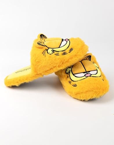Garfield Fluffy Yellow Slippers | Unisex Animated Tabby Cat House Sliders | Soft Slip-On Footwear for Adults - 9-10 Women/8-9 Men thumbnail 2