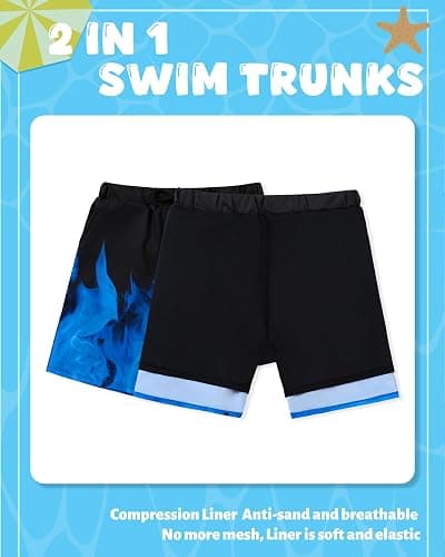 Latnnut Boys Swim Trunks with Compression Liner Quick Dry Beach Shorts Big Kids Bathing Suit Board Shorts Swimwear 5-16Y thumbnail 4