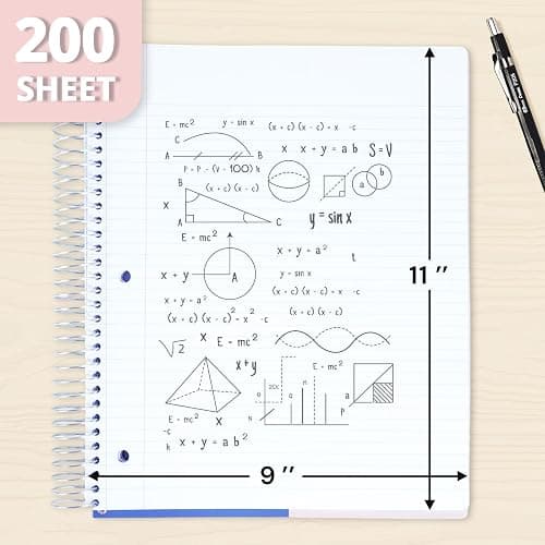 ONAVIA 5 Subject Spiral Notebook College Ruled, 400 Pages, Beige | 200 Sheets, 9 x 11 in, 6 Pack Waterproof Plastic Cover, Durable, School Notebooks, Classroom, Teachers thumbnail 3
