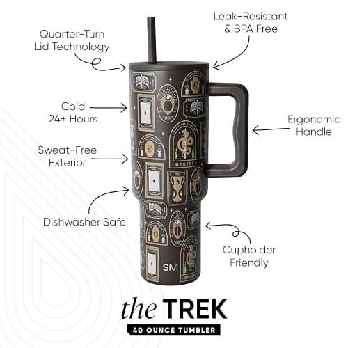 Simple Modern Harry Potter 40 oz Tumbler with Handle and Straw Lid | Insulated Reusable Stainless Steel Water Bottle Travel Mug | Gift for Women Men Him Her | Trek Collection | 40oz | Dark Arts thumbnail 3