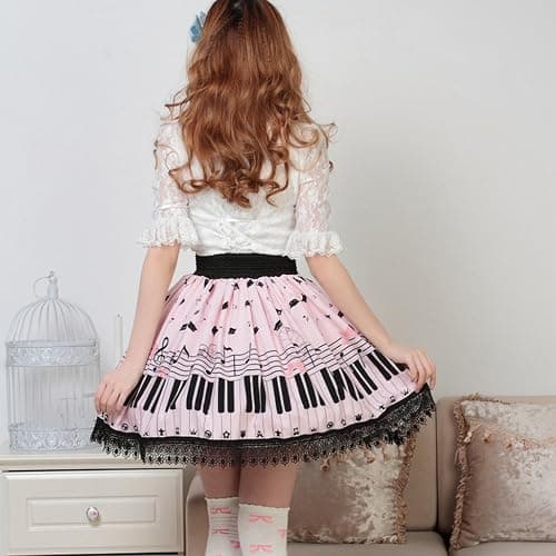 Hugme Pink Polyester Lace Piano Keybord Printed Lolita Skirt thumbnail 3