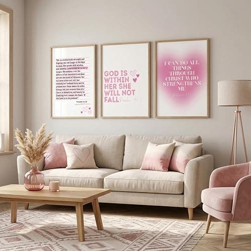 3pcs Pink Bible Verses Wall Art Christian Aesthetic Wall Decor Pictures Preppy Inspirational Scripture Quote Canvas Posters Prints for Girly Bedroom Preppy Religious Decor 12x16in Unframed thumbnail 3