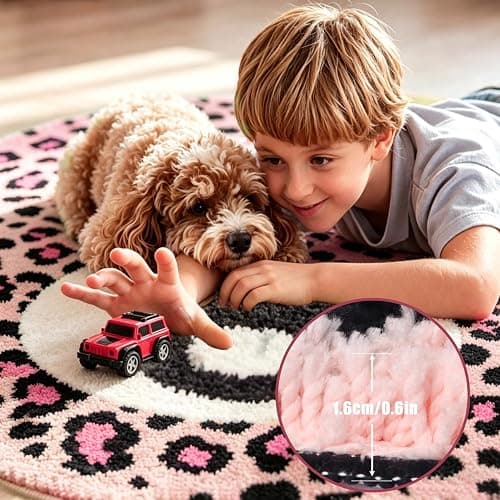 LIFEISLE Pink Cheetah 8 Ball Rug 31" Round Leopard Print Area Rug - Soft Plush Modern Aesthetic Rug for Bedroom, Living Room, Dorm Decor, Trendy Room Decor for Women & Teens thumbnail 5