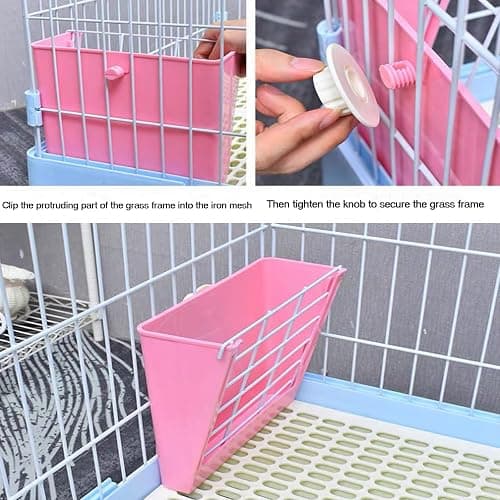 WEWAYKGJ Rabbit Litter Box Bunny Potty Box Guinea Pig Hay Rack Feeder Rabbits Corner Litter Pan Potty Trainer Pet Toilet with Cleaning Set for Hamster, Guinea Pig, Ferret and Other Animals (Pink) - Pink thumbnail 3