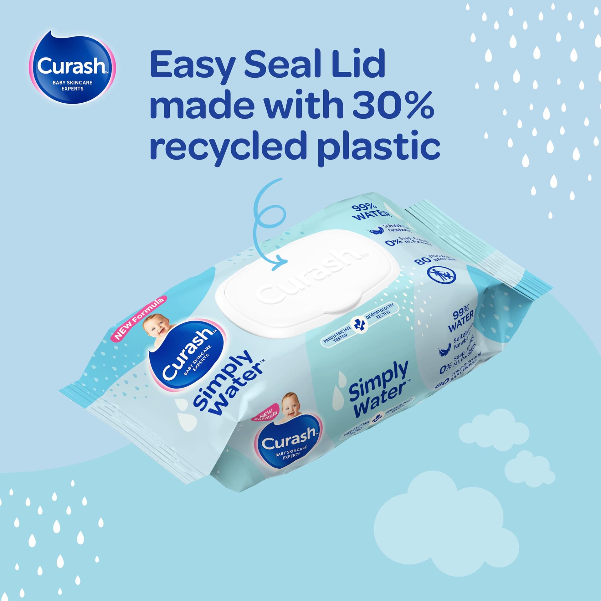 New Formula Curash Simply Water Baby Wipes, 6x80 Pack, Suitable for Newborns, 99% Purified Water, No Soap, Alcohol or Parabens, Thick & Soft Texture, Everyday Cleansing and Nappy Changes, 480 Wipes thumbnail 13