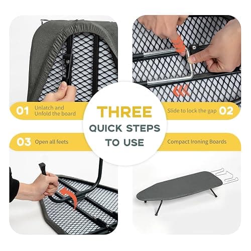 Small Ironing Board Tabletop, RAINHOL Compact Portable Iron Board Foldable with Cover and Pad, Countertop Mini Ironing Table for Travel and Space Saving, 31"x12", Black - Black thumbnail 5