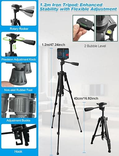 Laser Level, RockSeed Cross Line Laser with Self-Leveling, Vertical and Horizontal Line, Rotatable 360 Degree, Carrying Pouch, Battery Included (Green with 47 inch Tripod) thumbnail 3