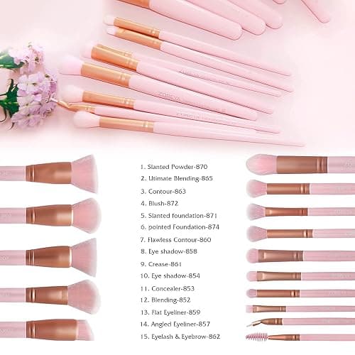 ZOREYA Makeup Brush Set - 15 Pcs Premium Synthetic Foundation Concealers Eye Shadows Make Up Brush,Eyeliner Brushes(Pink) - Pink thumbnail 4