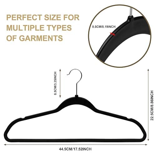 Quality Hangers 50 Pack Plastic Hangers for Clothes - Slim Non-Velvet Hangers with 360° Swivel Chrome Hook & Non Slip Notches - Ideal for Dresses Coats Shirts Jackets & More - Black thumbnail 3