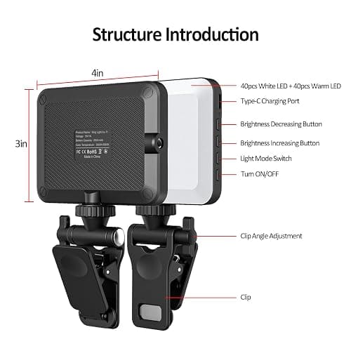 XINBAOHONG Rechargeable Selfie Light, Clip Fill Light for Phone Laptop Tablet Portable Light for Video Conference Live Streaming Zoom Call Makeup Picture (Black) thumbnail 3