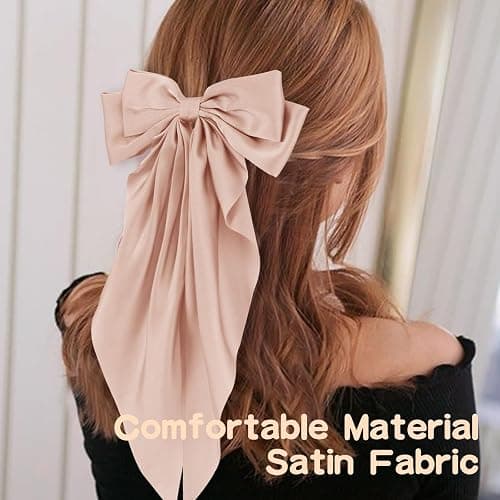 Unbednigt Hair Bows for Women, 6 PCS Silky Satin Hair Clips, Large Bow Hair Barrettes, Oversized Long Tail, Pink Color, Metal Bow Hair Clips, Aesthetic Hair Accessories thumbnail 4
