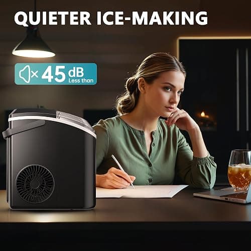 EUHOMY Nugget Ice Maker Countertop with Handle, Ready in 6 Mins, 34lbs Per Day, Removable Top Cover, Auto-Cleaning, Portable Sonic Ice Maker with Basket and Scoop, for Home/Party/RV/Camping (Black) thumbnail 8