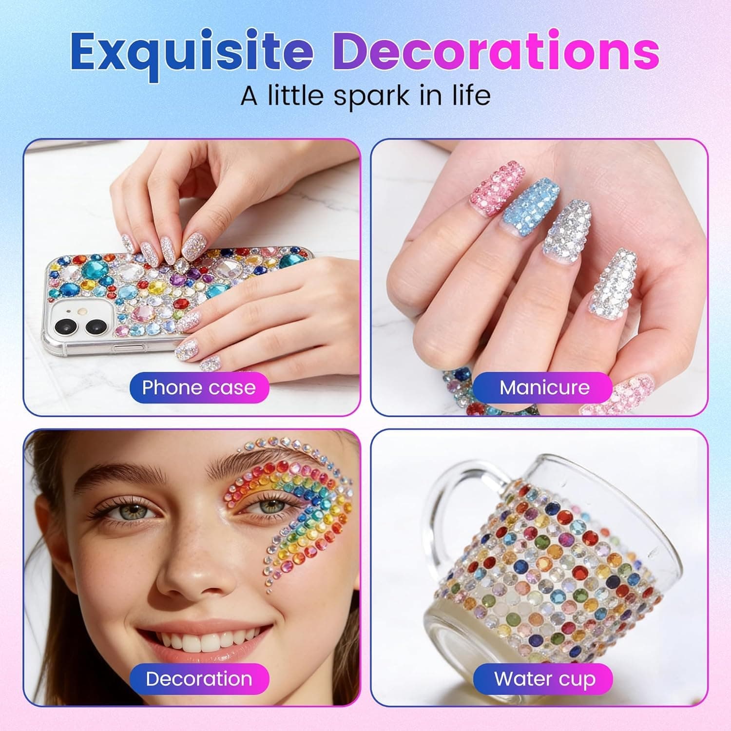 40000Pcs 40 Colors Jelly Rhinestones for Bedazzling, Multicolor 3mm Crystal with 3Pcs 10ml B7000 Jewelry Glue for Bedazzled Nail Art Crafting Makeup (40 Colors) thumbnail 7