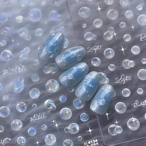 Shell Light Bubble Nail Art Stickers Cute 3D Aurora Bubbles Nail Decals Dreamy Aurora Bubble Star 5D Self-Adhesive Summer Beach Design Nails Design Supplies for Women Nails Art Decorations 1 Sheet thumbnail 3