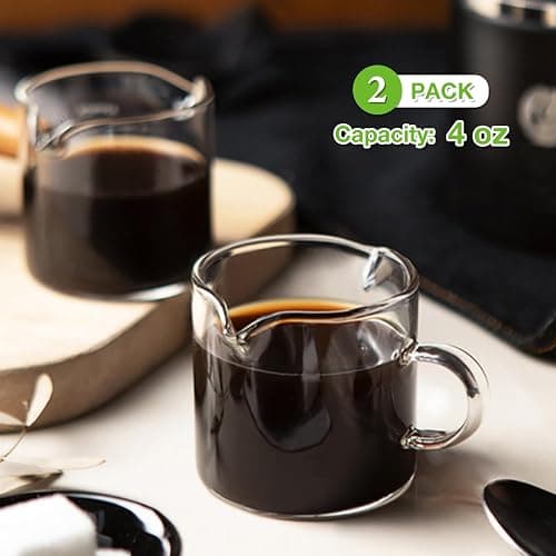 Qipecedm Espresso Cups Set of 2, 4 OZ Double Spouts Cups, Shot Glasses, Milk Cup with Handle, Clear Glass, Espresso Accessories for Machine, Small thumbnail 2