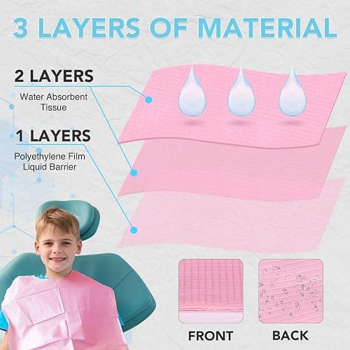 320 Pack Disposable Dental Bibs 13"x18", 3-Ply Waterproof Tattoo Bibs Sheet for Nail Salon, Dental Clinic, Feeding, Tattoo Shop (Pink) thumbnail 3