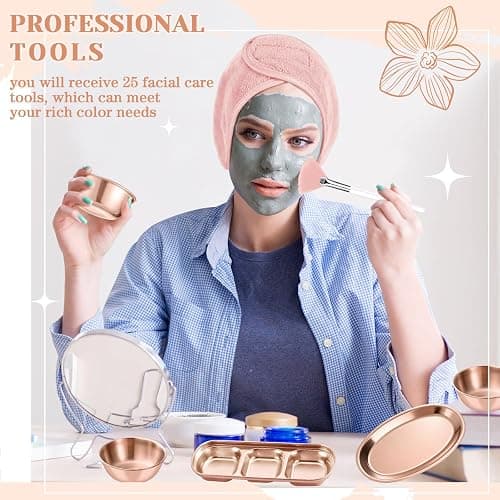 LemonRoad 25 Pcs Esthetician Facial Supplies Set, 3 Stainless Steel Mixing Bowls, 2 Serving Trays, 6 Brushes, 2 Hairbands, 12 Compressed Sponges for Women Facial Mask Spa Home Use(Rose Gold) thumbnail 7