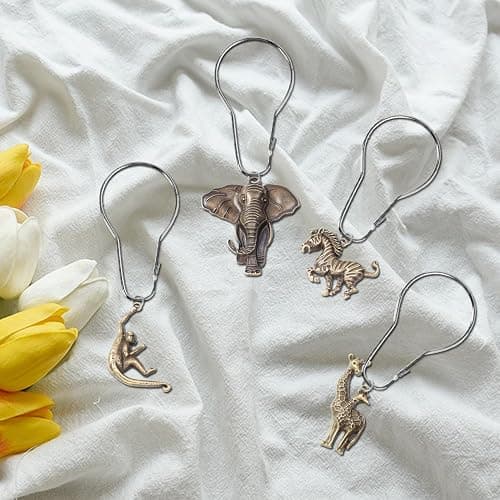 YRMLYMOP Jungle Shower Curtain Hooks,12 Pcs Animal Shower Curtain Hooks, Rainforest Elephant Zebra Monkey Giraffe Tropical Safari Bathroom Curtain House Bathroom Decor Accessorie, Stainless Steel Ring thumbnail 2