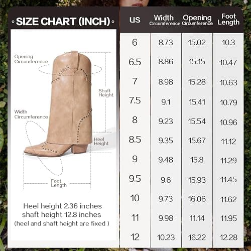 RONILURN Women Shark Boots Fold Over Mid Calf Chunky Heel Snip Toe Cowboy Cowgirl Pull On Studded Boots for Women thumbnail 4
