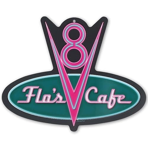 Disney Pixar Cars Flo's V8 Cafe Metal Wall Sign | Fun Cars Diner Decoration for Home - Image 1
