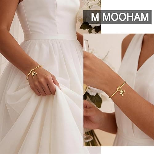 M MOOHAM Gold Cross Bracelet for Women Girls, Letter A-Z Cuff Knot Bracelet | 14K Gold Plated, Cross Initial Bracelet, Non Tarnish Gold Bracelet, Religious Christian Baptism Gift, Waterproof Jewelry thumbnail 5