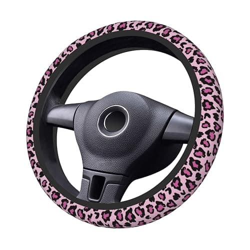 Pink Leopard Print Elastic Steering Wheel Cover, Non-Slip Breathable Neoprene Steering Wheel Covers, Women Pink Car Accessories, Universal 15 Inch Fit Auto, Suvs, Truck thumbnail 2